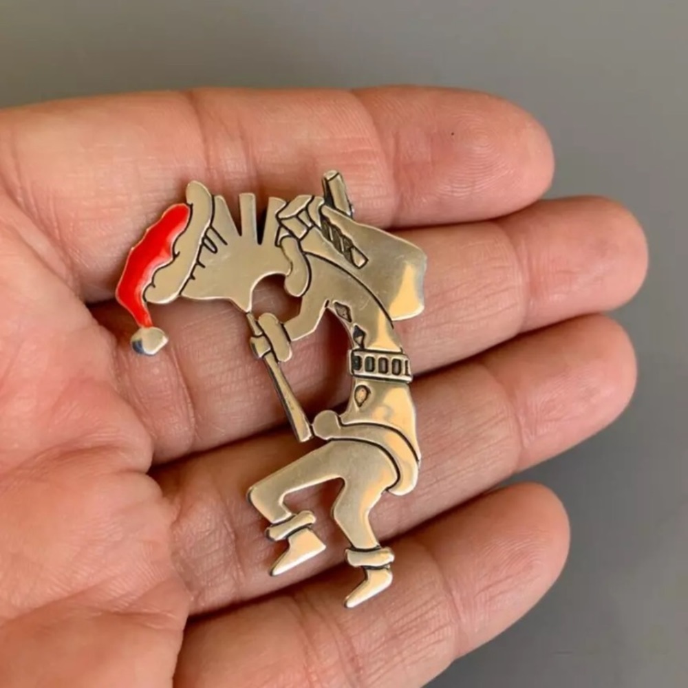 CAROLYN POLLACK Vintage SANTA KOKOPELLI Red Enamel Santa Hat Pin Pendant RARE